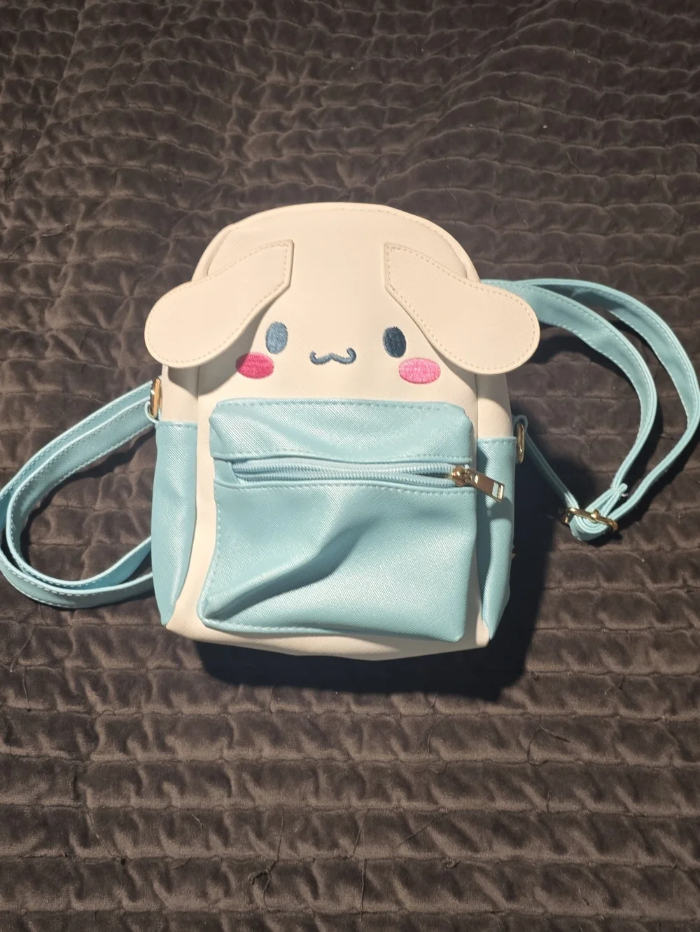 Cute Bunny Face Mini Backpack - White & Light Blue